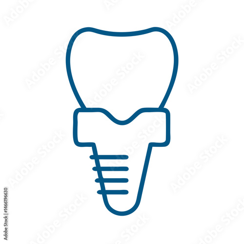 Dental implant icon in blue outline medical style