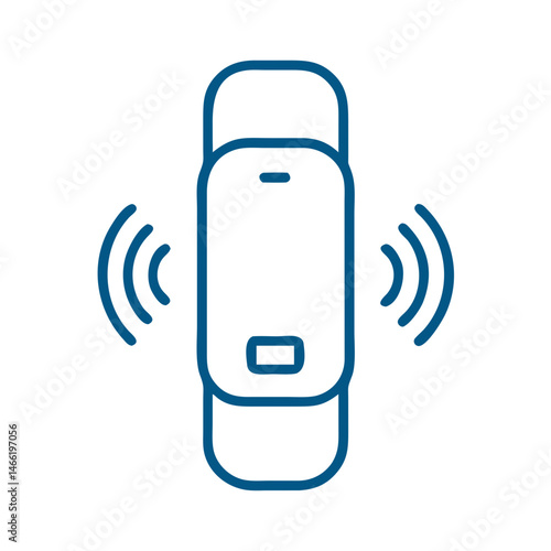 Smart wristband icon with signal waves in blue outline style
