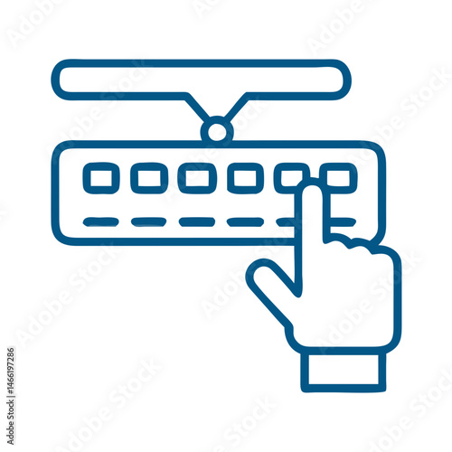 Finger pressing keyboard icon in blue outline computer style