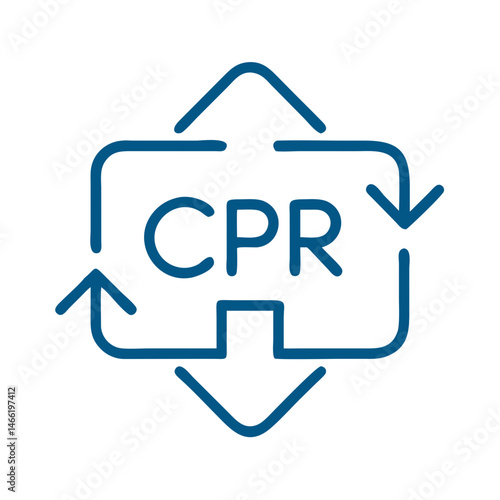 CPR resuscitation icon with arrows in blue outline style