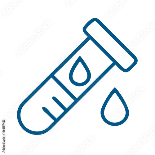 Test tube with blood drops icon in blue outline style