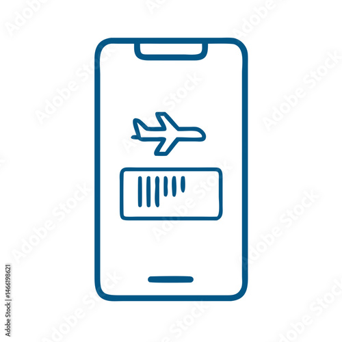 Airline boarding pass on smartphone icon in blue outline style
