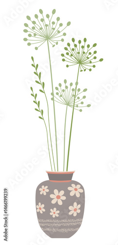 Ceramic vase with flowers for home decoration