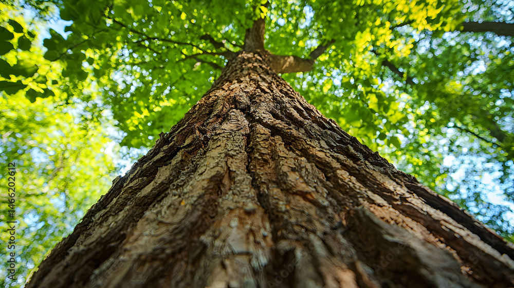 Ascending Giants: An upward perspective showcasing the majesty of a towering tree with a rough bark texture against the backdrop of verdant leaves and a radiant sky. Ascending Giants: An upward perspective showcasing the majesty of a towering tree with a rough bark texture against the backdrop of verdant leaves and a radiant sky.