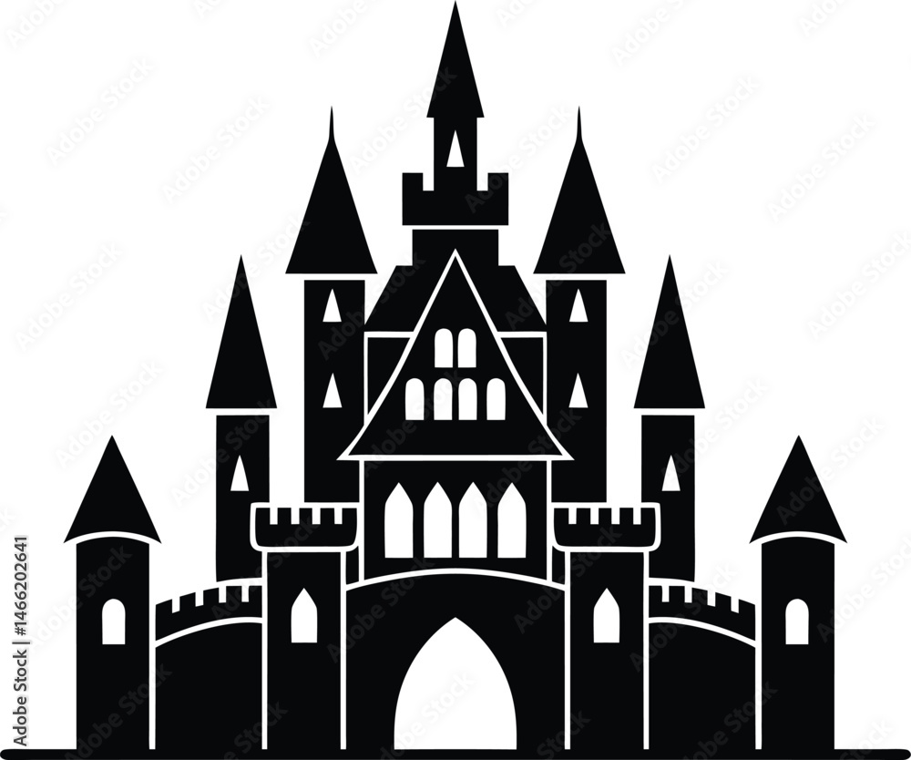 Fototapeta premium Storybook castle vector - whimsical palace outline, JPEG EPS PNG clipart