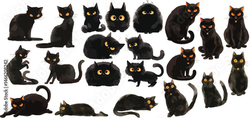 halloween black cat watercolor clipart