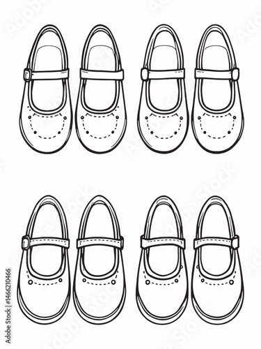 Mary Janes line art minimalist vintage shoe design.eps