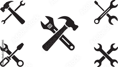 Tool icon set.Hammer turnscrew tools icon.Instrument collection. Vector illustration