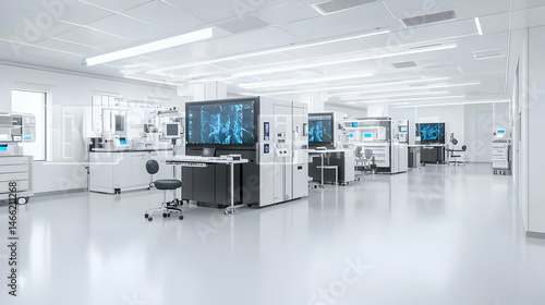 Modern Clean Laboratory Interior With White Equipment And Screens