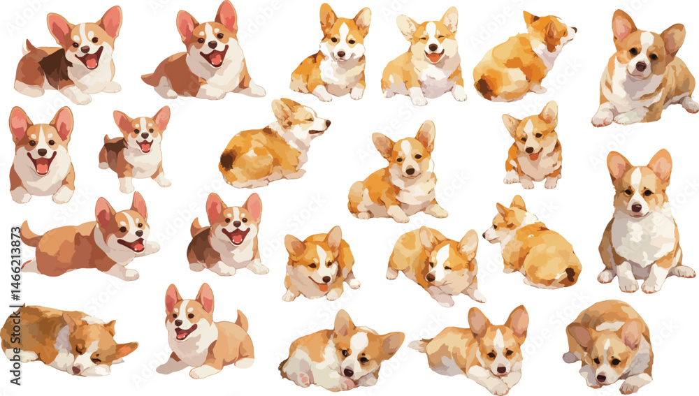 Fototapeta premium cheerful corgi watercolor clipart