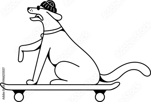 Dog Riding a Skateboard Lineart Vector Illustration