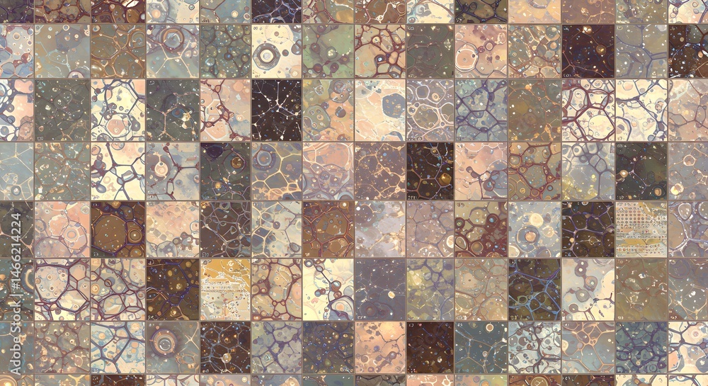 Intricate Abstract Mosaic: A Collection of Organic Cell-Like Patterns in Earthy Tones Intricate Abstract Mosaic: A Collection of Organic Cell-Like Patterns in Earthy Tones