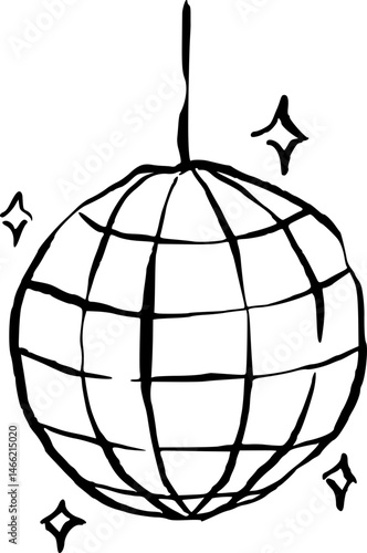 Handdrawn Lineart Disco Ball Vector Illustration