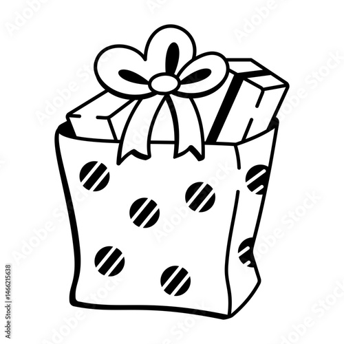 An icon of a gift bag illustrated in doodle style
