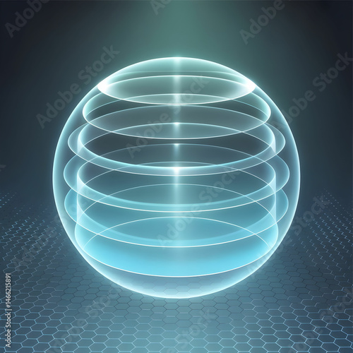 An anime-style digital illustration of a circular force field skill icon displaying a layered, translucent shield.