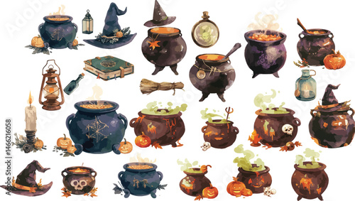 halloween cauldron watercolor clipart