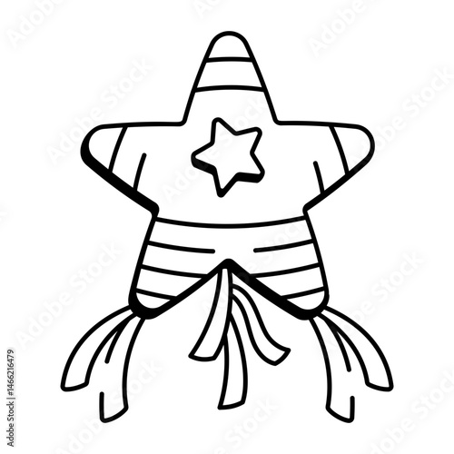 A doodle style icon depicting a star pinata 
