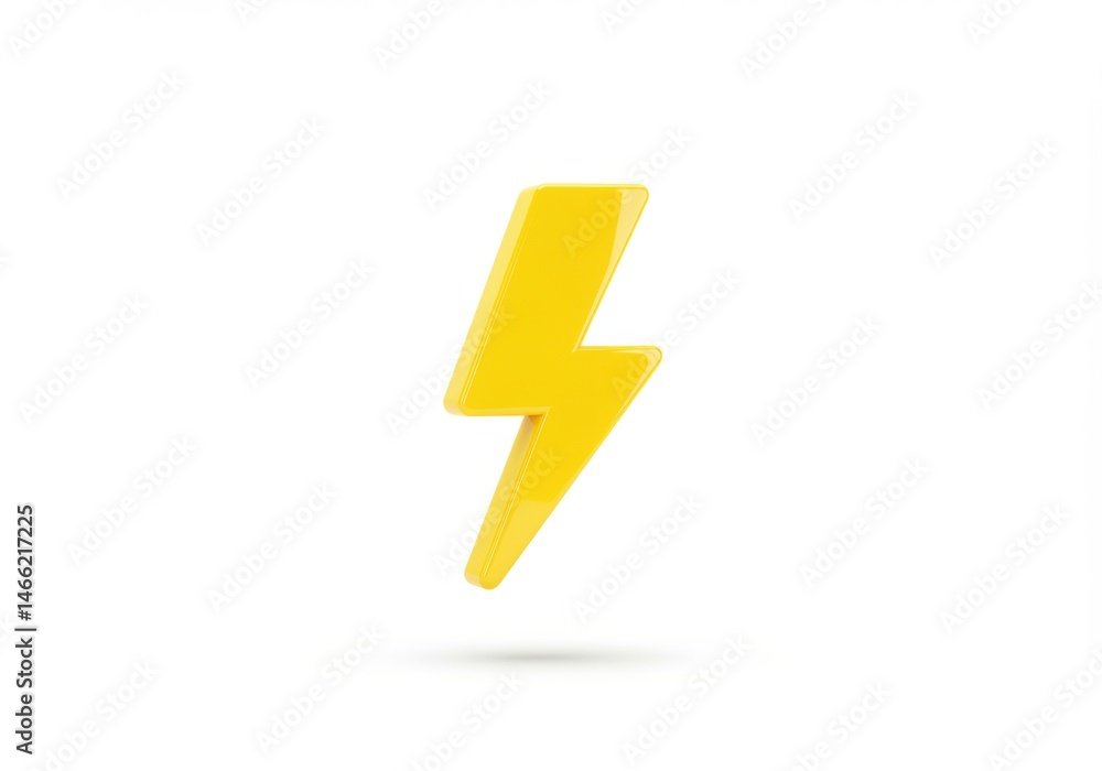 A glossy yellow lightning bolt symbol isolated on white background A glossy yellow lightning bolt symbol isolated on white background