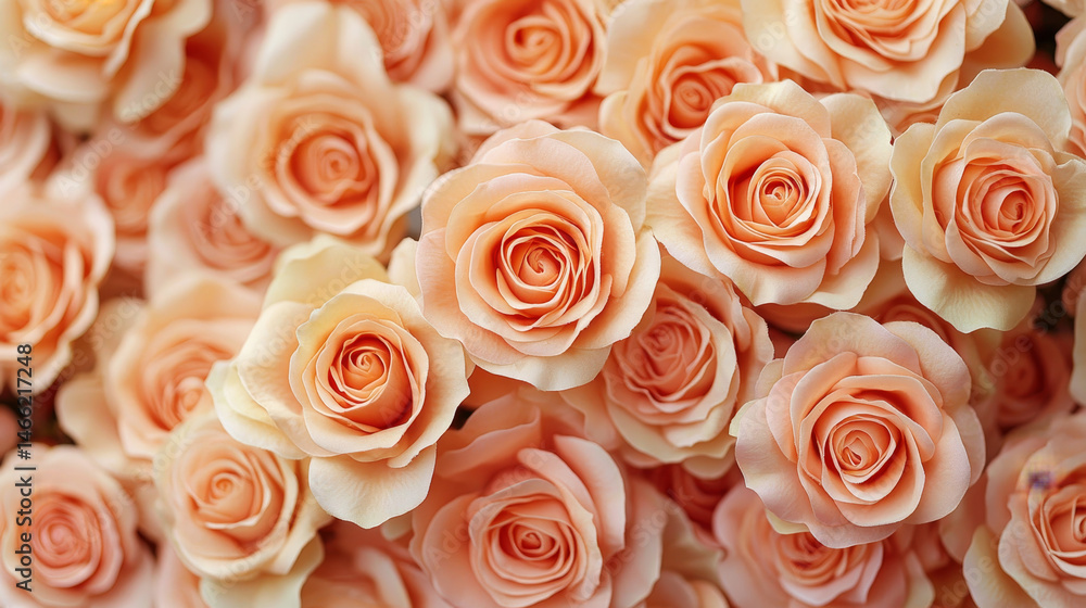 pale peach colored fake rose flowers top view closeup, colorful pattern background pale peach colored fake rose flowers top view closeup, colorful pattern background