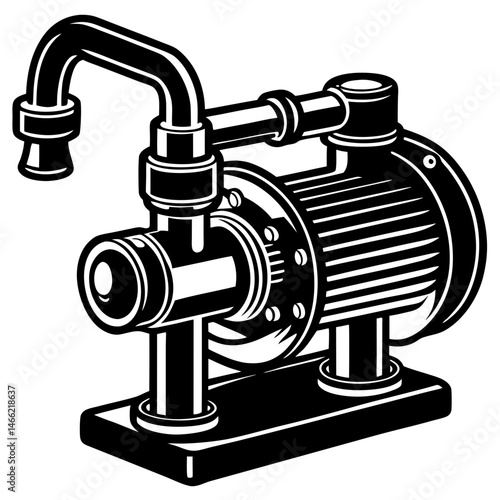Industrial Water Pump Vector , Bold Black and White Mechanical Pump Illustration for Plumbing and Construction