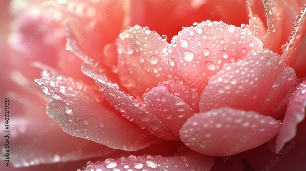 Close-up of a delicate pink flower with detailed soft petals covered in tiny water droplets showcasing freshness and natural beauty in vibrant color Close-up of a delicate pink flower with detailed soft petals covered in tiny water droplets showcasing freshness and natural beauty in vibrant color