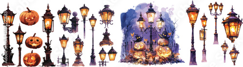 halloween street lamp watercolor clipart