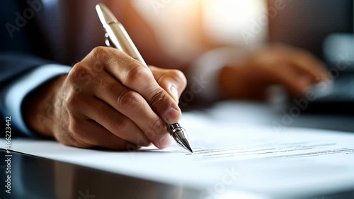 Close-up of business person signing important contract with elegant pen, professional corporate deal footage