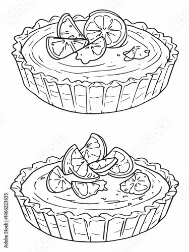 Orange tart line art clean smooth contemporary illustration.eps