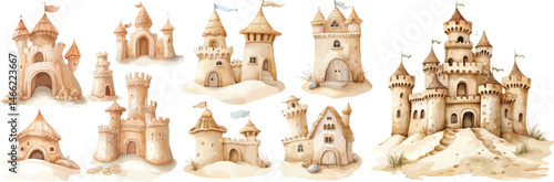 sand astle watercolor clipart