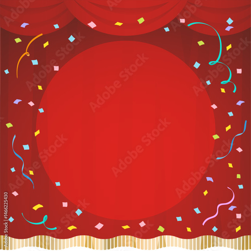 カラフルな紙ふぶきとステージカーテン