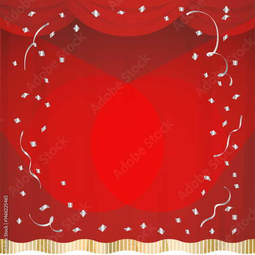 銀色の紙吹雪とステージカーテン　緞帳