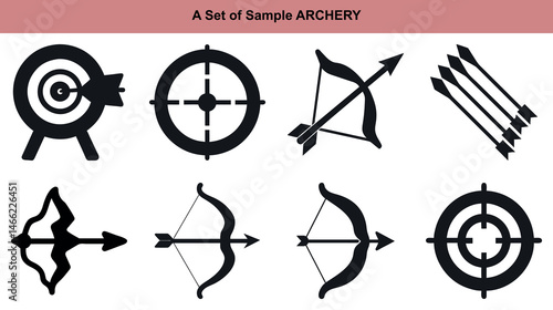 Black archery icons with bow and arrow hit targets on a white background