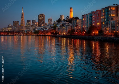 San Francisco Skyline Dusk Reflection.