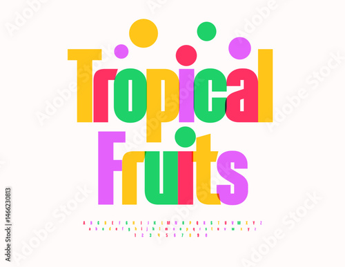 Vector Creative sticker Tropical Fruits.Transparent Watercolor Font. Bright set of Alphabet Letters, Numbers and Symbols