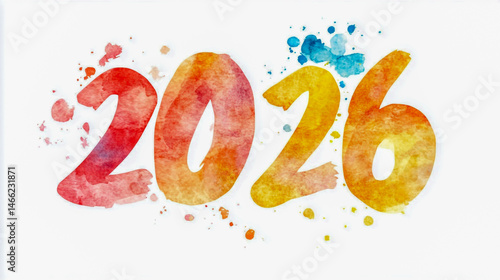 Handwritten 2026 text in watercolor style over crisp white background