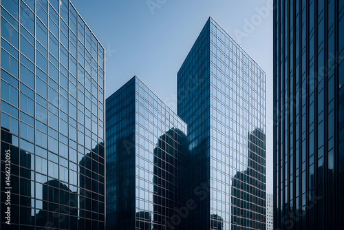 Obraz na płótnie Modern skyscrapers with glass facades and reflections. w salonie