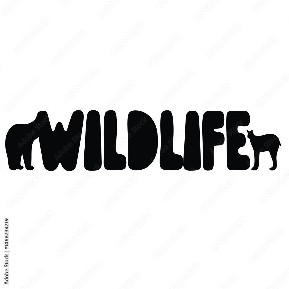 Obraz premium wildlife text with animal silhouettes vector silhouette icon - , ideal for wildlife, safari, and animal-themed illustrations.