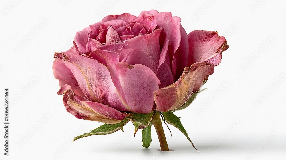 Withering Beauty A Delicate Pink Rose on White.