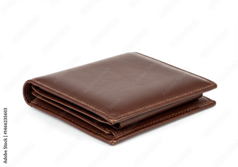 A brown leather wallet resting isolated on white background A brown leather wallet resting isolated on white background