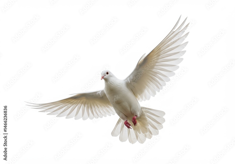 A white dove with outstretched wings flying isolated on white background A white dove with outstretched wings flying isolated on white background