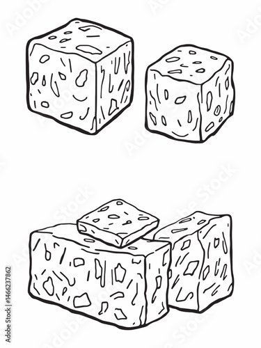 Raw meat cubes line art sketch style illustrations.eps