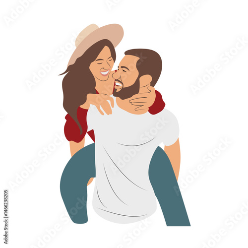 Happy Couple Piggyback Ride Illustration