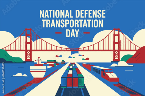 National Defense Transportation Day Bridge Ship Train Logistics Art