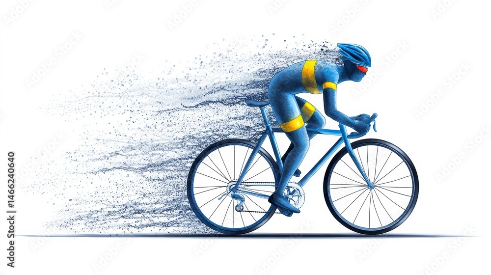 Obraz premium Cyclist in Motion Blur - A stylized of a cyclist speeding, with a motion blur effect creating a dynamic feel. Ideal for sports, fitness, or speed-related themes