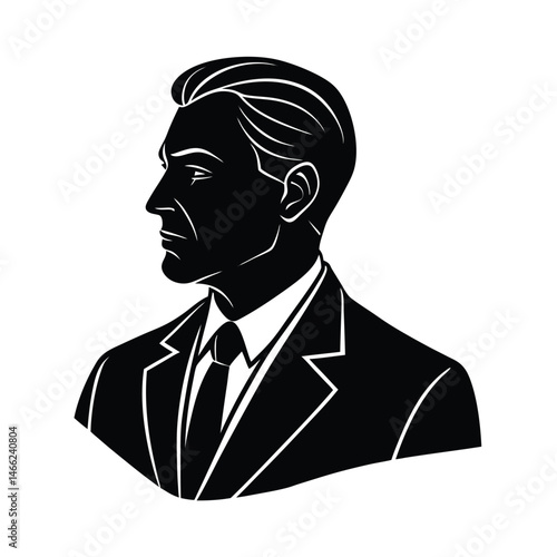 Silhouette portrait of a distinguished man in suit depicting authority and professionalism profile view