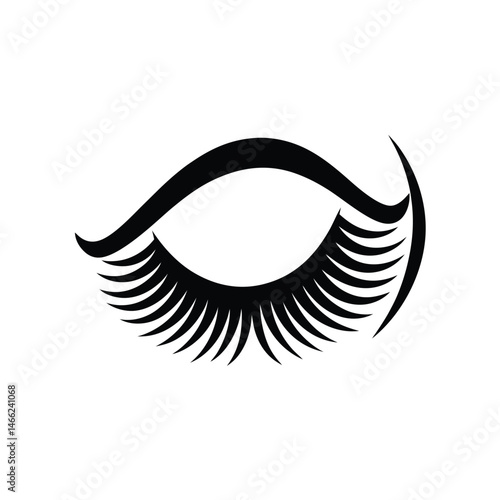 Elegant black and white illustration of a closed eye with lush eyelashes for beauty and cosmetics