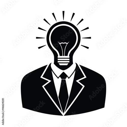 Creative businessman with lightbulb head representing innovation and smart thinking for business concepts