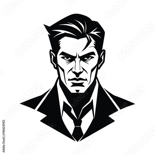 Professional vector illustration of a stern man in a suit depicting determination and power with a modern style