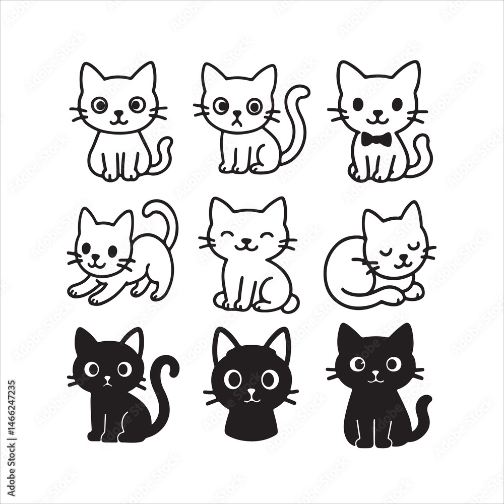 Adorable Cartoon Cats in Various Poses and Expressions Adorable Cartoon Cats in Various Poses and Expressions