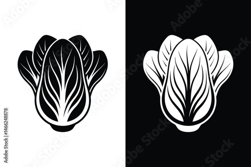 Black and White Bok Choy Icon. Healthy Food Silhouette Art